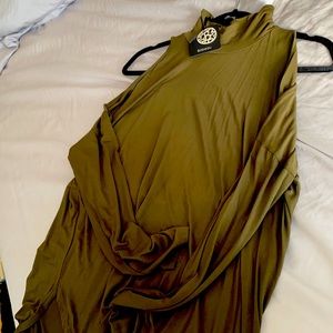 Olive green cold shoulder long sleeve blouse Bobeau